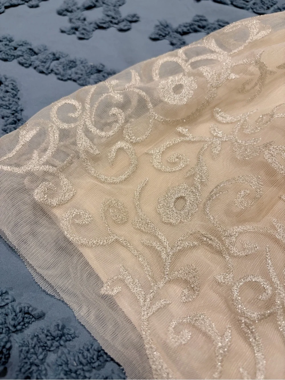 Youngland Cream Embroidered Tulle Party Dress